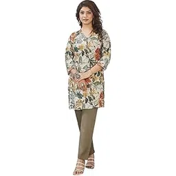 rv raavi suits & fashions Womens Muslin Co-Ord Set with Colourful Floral Design 3/4 Sleeves V-Neck 2-Piece Ethnic Wear-picture-37