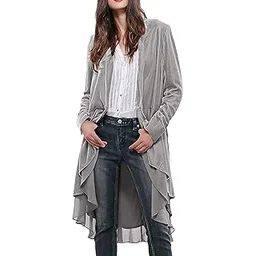 r.vivimos Women Ruffled Asymmetric Long Velvet Blazers Coat Casual Jackets-picture-34