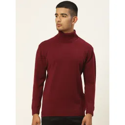RVK Men Maroon Turtle Neck Solid Pullover-picture-11