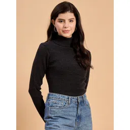 RVK Women Solid Turtle Neck Long Sleeve Pullover image 2