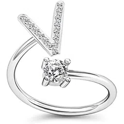 Initial Crystal Stylish Adjustable Letter A D J K M N P R S V Rings Starting Name With American Diamond Silver Plated For Valentine Gift To Girlfriend Or Girls and Women-image-10