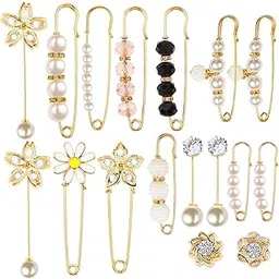 rvm jewels Combo Set of 17 Pcs Pearl Brooch Fancy Safety Pins Women Saree Pin for Pleats Designer Decorative for Dresses, Hijab for Women and Girls-picture-21