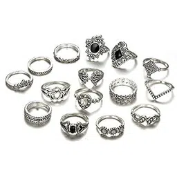 rvm jewels oxidised rings combo Combo of 15 Boho Midi Finger Ring Set Of Silver Plated Rings for Girls and Women Silver-picture-20