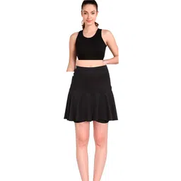 rzlecort Sports wear swimming wear water sports Women swim Skirt & Crop top Solid Women Swim-dress Black Swimsuit-picture-32