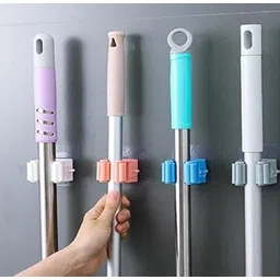 S cart Self Adhesive Mop Holder, Broom Holder Wall Plastic Waterproof for Bathroom & Kitchen, Multipurpose Pack of 4 Multicolour image 1