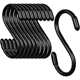 S Hooks Black, Heavy Duty Metal Hanging Hooks, Rust-Proof with Rubber Head, Multi-Purpose for Closet Kitchen Bathroom Garden Pack of 6-picture-29