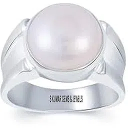s kumar gems & jewels 11.25 Ratti or 10.20 Ct Certified Natural Pearl (Moti) Gemstone Silver Ring for Men and Women-picture-28