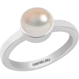 s kumar gems & jewels 7.25 Ratti or 6.50 Ct Certified Natural Pearl (Moti) Gemstone/Birthstone/Rashi Ratan Silver Ring for Astrological Purpose-picture-14