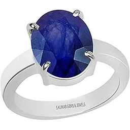 s kumar gems & jewels Certified Natural Blue Sapphire (Neelam/Nilam) 8.25 Ratti or 7.50 Ct Gemstone with Free Authetication Certificate Hallmark Sterling Silver Ring-picture-45