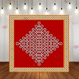 S2S Kolam Muggu Backdrop Cloth | for Pooja, Traditional, Background Decoration Cloth | Curtain Cloth for Festival Fabric 5 Feet Height & 5 Feet Width-picture-12