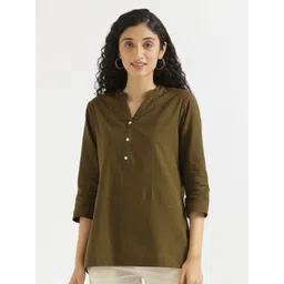 SAADAA Mandarin Collar Linen Straight Kurti-picture-29