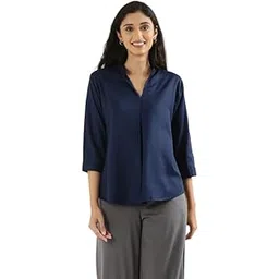 saadaa Top for Women, Viscose Pleated Tops, V-Neck with a Collar, 3/4 Sleeve Length, Office & Casual Wear - 8+ Colors-picture-50