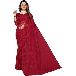 Florence Women's NET Floral Printed Saree with Blouse | Elegant Floral Design on NET Fabric | Ideal for Weddings, Festivities & Special Occasions | Soft, Comfortable, Free Size-image-18