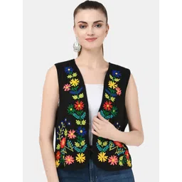 SAAKAA Floral Open Front Pure Cotton Jacket with Embroidered-picture-21