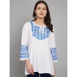 SAAKAA Print Tie-Up Neck Bell Sleeve Top-picture-42