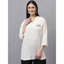 SAAKAA Women Solid Mandarine Collar Cotton Top image 1