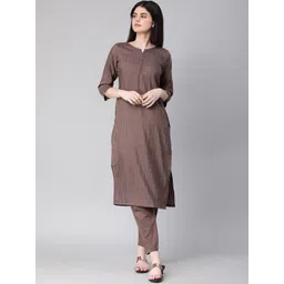 Saanjh Brown Striped Straight Kurta with Trousers-picture-37
