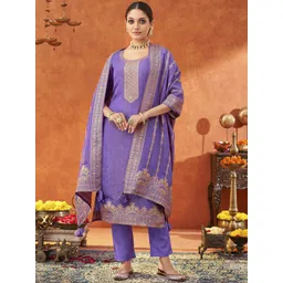 Saanjh Floral Woven Design Round Neck Tissue Silk Straight Kurta With Trousers & Dupatta-picture-25