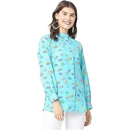 saargam Women's Printed Mandairin Collar Polycrepe Top-picture-40