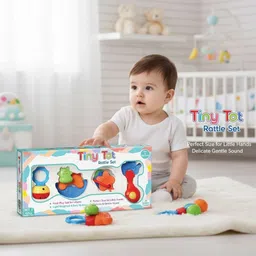 sabirat Tiny Tot Baby Rattle Set, 4pcs Lightweight & Safe Infant Playset for Babies Rattle-picture-32