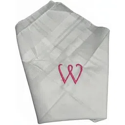 SAE FASHIONS White Cotton Handkerchief with PINK Monogram Letter W, Embroidered Design (W)-picture-14