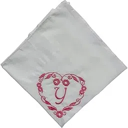 sae Elegantly Embroidered Heart with Letter-"Y" Cotton Hand Kerchief Pack of 1 (White)-picture-30