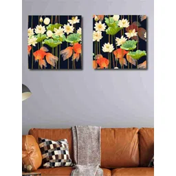SAF 2 Pcs Black & Orange Floral Painting Canvas Wall Art-picture-12