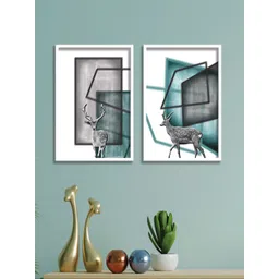 SAF 2 Pcs White & Blue Abstract Framed Painting Wall Art-picture-23