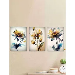 SAF 3 Pcs White & Yellow Floral Painting Canvas Wall Art-picture-19