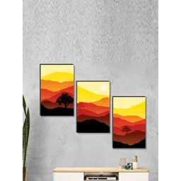 SAF 3 Piece Yellow & Orange Abstract Painting Framed Wall Art-picture-40