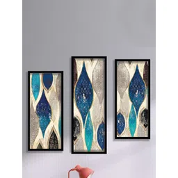 SAF Beige & Blue 3 Pieces Abstract Painting Wall Art-picture-38