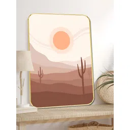 SAF Beige & Brown Desert Sunset Landscape Wooden Wall Art-picture-17