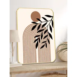 SAF Beige & Brown Geometric Arch & Leaf Abstract Wooden Wall Art-picture-15