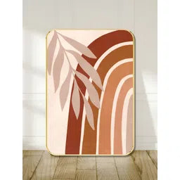 SAF Beige & Brown Rainbow & Leaf Printed Wall Art-picture-10