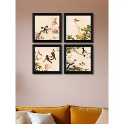 SAF Beige & Green 4 Pieces Floral Printed Wooden Wall Arts-picture-10