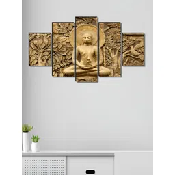 SAF Beige & Grey 5 Pieces Buddha Religious Printed Wooden Wall Art-picture-21