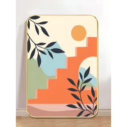 SAF Beige & Orange Boho Stairs Framed Wooden Wall Art-picture-40