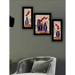 SAF Beige & Purple 3 Pieces Flower Pot Modern Art Painting Wall Art-picture-14