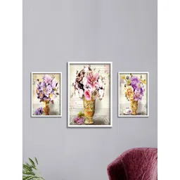 SAF Beige & Purple 3 Pieces Flower Pot Painting Wall Arts-picture-13