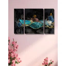 SAF Black & Blue 3 Pieces Floral And Botanical Printed Wooden Wall Art-image-14