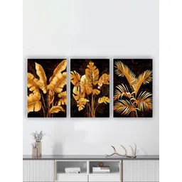 SAF Black & Brown 3 Pieces Tropical Leaves Painting Wall Arts-picture-13