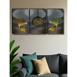 SAF Black & Gold-Toned 3 Pieces Abstract Wooden Wall Art-picture-11