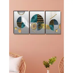 SAF Black & Gold-Toned 3 Pieces Abstract Wooden Wall Art image 2