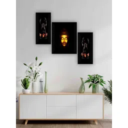 SAF Black & Gold Toned 3 Pieces Buddha Painted Framed Wall Art-picture-38