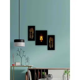 SAF Black & Gold Toned 3 Pieces Buddha Painting Framed Wall Art-picture-37