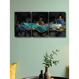 SAF Black & Gold-Toned 3 Pieces Floral & Botanical Wood Wall Art-picture-34