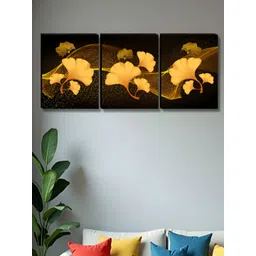 SAF Black & Gold-Toned 3 Pieces Floral & Botanical Wooden Wall Art-picture-22