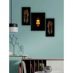 SAF Black & Mustard 3 Pieces Lord Buddha Wall Art-picture-41