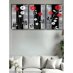 SAF Black & Red 3 Piece Wood Floral and Botanical Wall Paintings-image-18