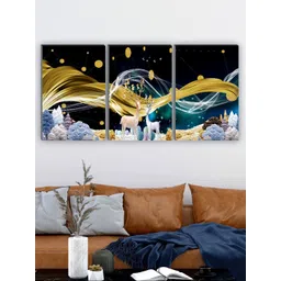 SAF Black & Yellow 3 Pieces Abstract Painting Wall Art-picture-41